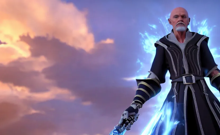 Image similar to Willem Dafoe as Xehanort in 'Kingdom Hearts: Fate of Light' (2017), movie still frame, oscar nominated cinematography, volumetric lighting, 8k resolution