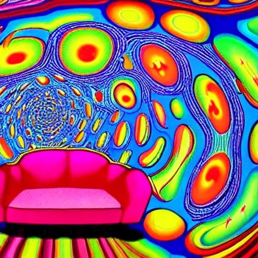 psychedelic trippy couch in saskatoon with vegetable | Stable Diffusion ...