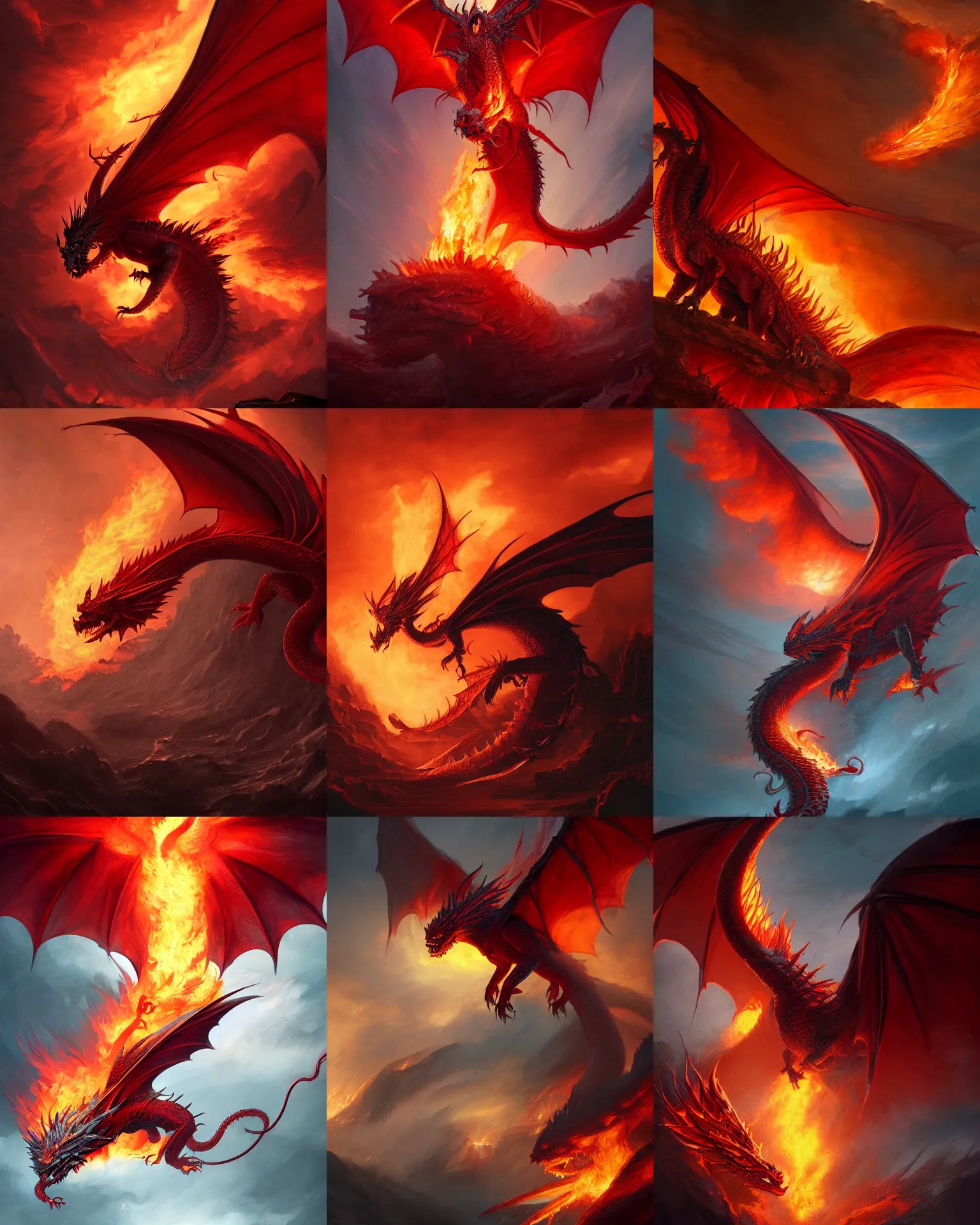 Prompt: A red dragon with its phoenix tail flying while breathing out a massive fire, epic, highly detailed, close-up, fantasy art, dragon art, in the style of greg rutkowski, illustration, epic, fantasy, intricate, hyper detailed, artstation, concept art, smooth, sharp focus, ray tracing