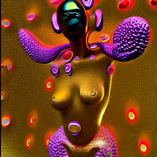 Image similar to enigma of our age, 8 k film trending on behancehd, a hyperrealistic mixed media collaboration of gustav klimt and salvador dali, rendered in cinema 4 d, cybernetic bioluminescent fungus