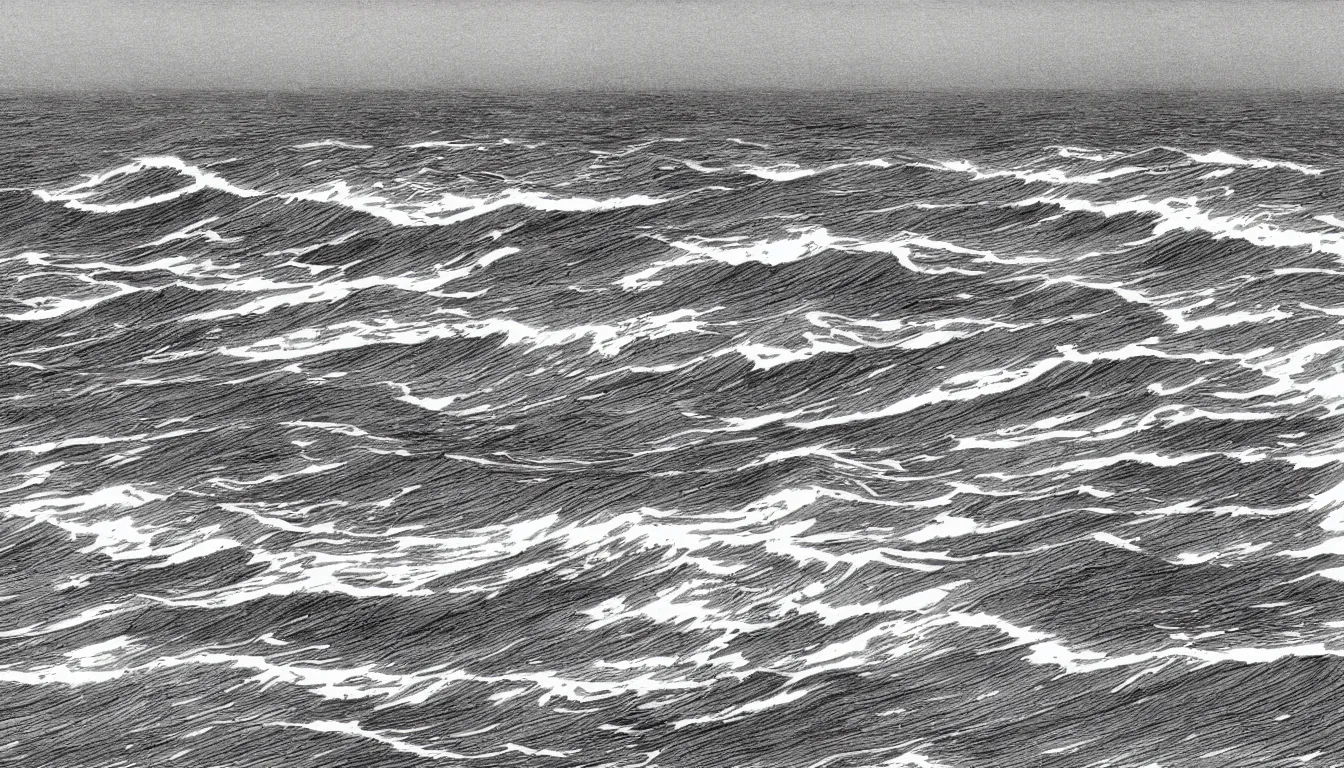 huge open ocean oceanscape with horizon drawing by | Stable Diffusion