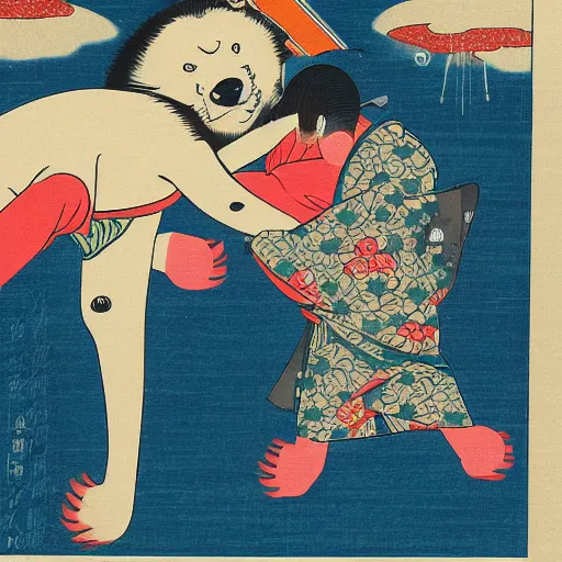 Image similar to Bears at shopping mall ukiyo-e