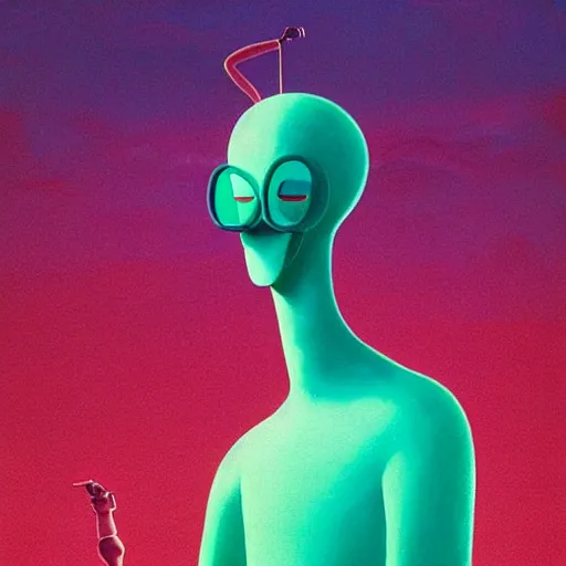 Image similar to gumby ( 1 9 5 3 ) by beeple, beksinski and tristan eaton, dark neon trimmed beautiful dystopian digital art