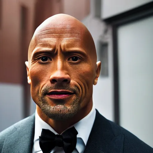 Image similar to closeup portrait of a Dwayne Johnson , new york back street , by Steve McCurry and David Lazar, natural light, detailed face, CANON Eos C300, ƒ1.8, 35mm, 8K, medium-format print