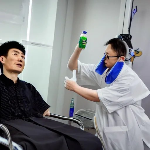 Image similar to zhang zhongjing getting chemotherapy, ultra detailed, hdr, 8 k, professional photography