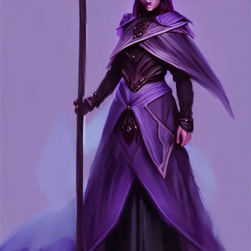 Image similar to a woman in a purple dress holding a staff, concept art by an zhengwen, artstation contest winner, fantasy art, dark and mysterious, artstation hd, concept art