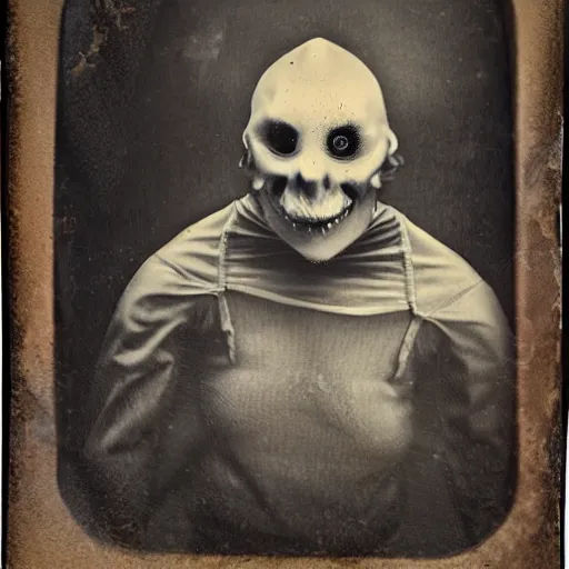 Prompt: demonic shark as human, portrait, tintype, creepy, real.