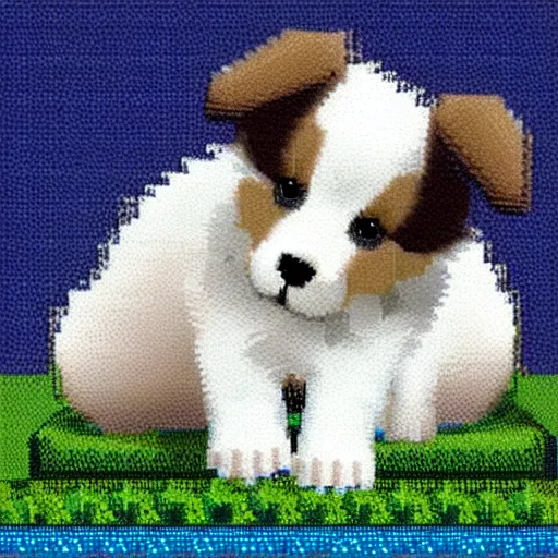 Image similar to cute collie puppy, pixelart