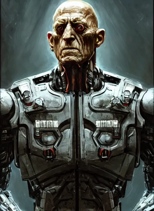 Image similar to michael berryman as victor stone, full body concept, cyborg, borg, strogg, face of a man, terminator, flesh, quake strogg, doom demon, wolfenstein, monstrous, powerful, symmetry, symmetrical, concept art by ruan jia and greg rutkowski