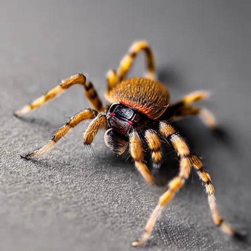 Prompt: a micro photo of spider with a hat, amazing lighting, hyper realistic