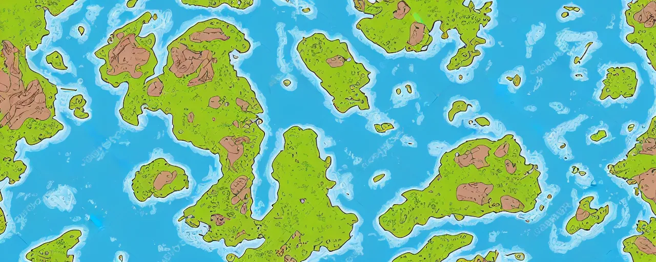 Prompt: environment map of an island on an alien planet, bold complementary colours, cartographic
