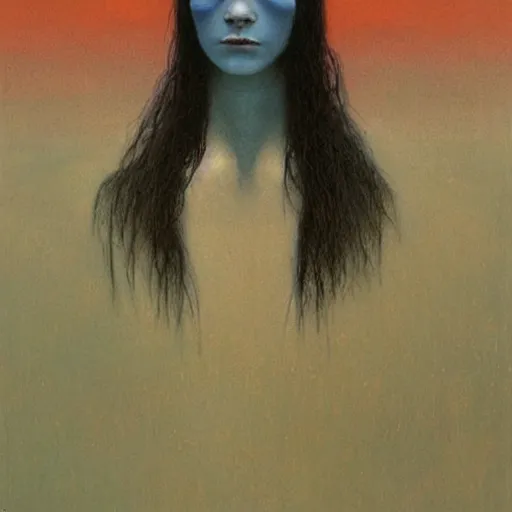 Prompt: young teen female with who is half (((crow))), painting by Beksinski