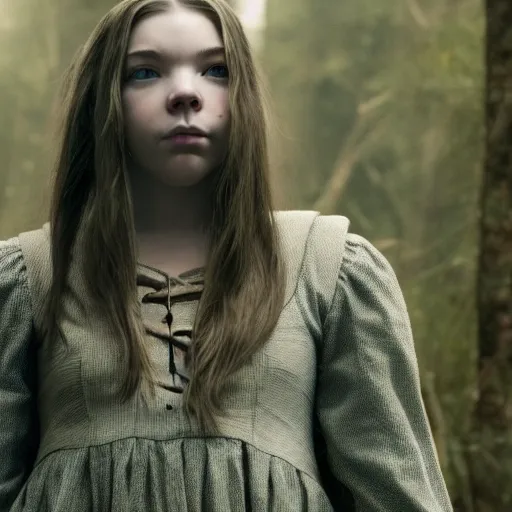 Prompt: a screencap of Anya Taylor-Joy as Thomasin in The VVitch, promo image, high-res,