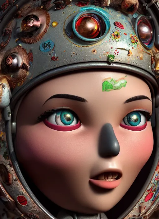 Image similar to closeup face profile portrait of tin toy planet earth, depth of field, zeiss lens, detailed, symmetrical, centered, fashion photoshoot, by nicoletta ceccoli, mark ryden, lostfish, breathtaking, 8 k resolution, extremely detailed, beautiful, establishing shot, artistic, hyperrealistic, octane render