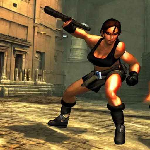 Image similar to lara croft as street fighter iv character, gameplay screenshot