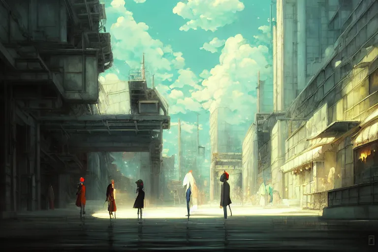 Image similar to baroque oil painting of anime key visual environment concept art of white clean abandoned concrete cityscapes, brutalist dark fantasy, rule of thirds, cinematic lighting, fake hidden detail, trending on pixiv fanbox, acrylic palette knife and brush, style of makoto shinkai studio ghibli genshin impact jamie wyeth james gilleard greg rutkowski