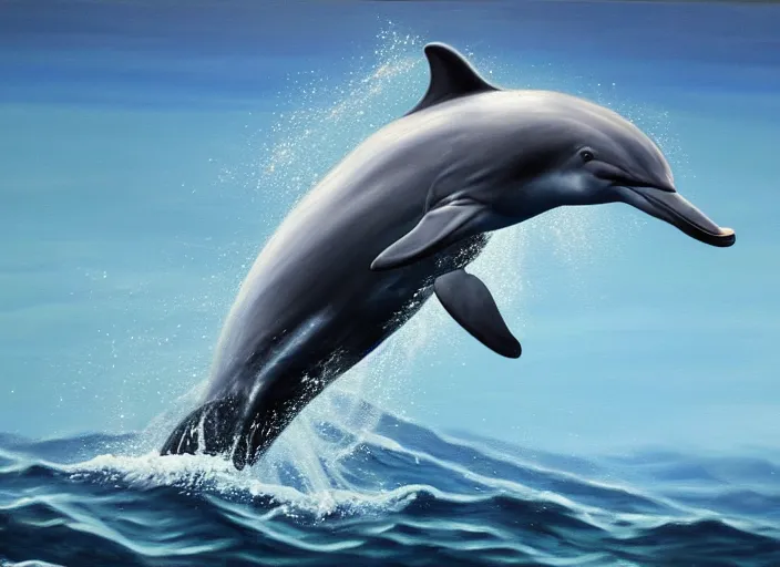 Image similar to a hyperrealistic painting of a bottlenose dolphin