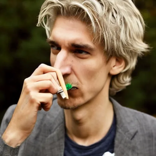 Image similar to a photo of xqc smoking a cigarrette, high level of coherency