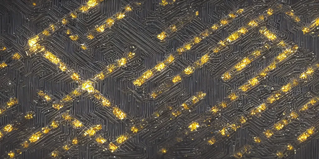 Image similar to 9-track machines made of digital grids and glowing stones with embedded LEDs. amber glowing screens.