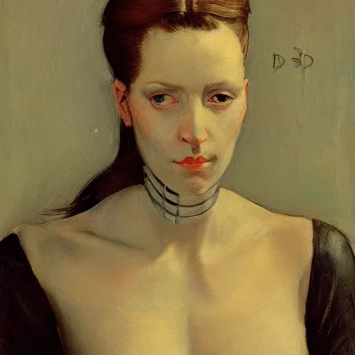 Image similar to a portrait of a female android by dieric bouts