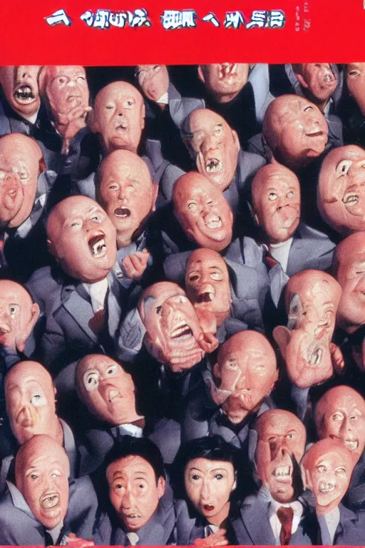 Image similar to coneheads, japanese vhs cover art, detailed facial expressions