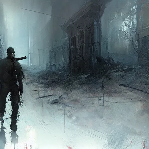 Image similar to a zombie apocalypse, evil, eerie, cinematic, horror, scary, craig mullins