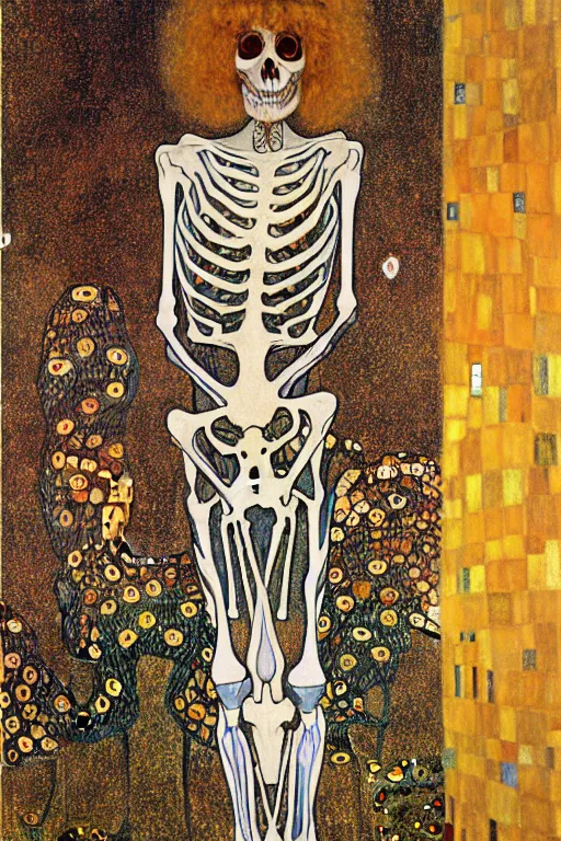 Image similar to skeleton queen, symbolism paintimg of vienna secession movement. in gustav klimt style 1 9 0 1, judith and the head of holofernes