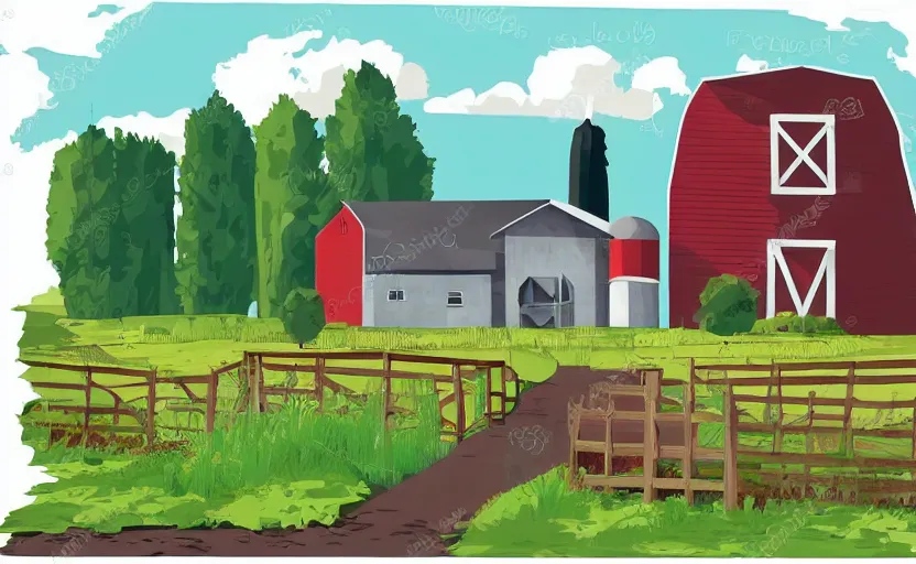 Image similar to farm house, vector, storybook, muted colors, gouache, flat poster, sharp edges, print