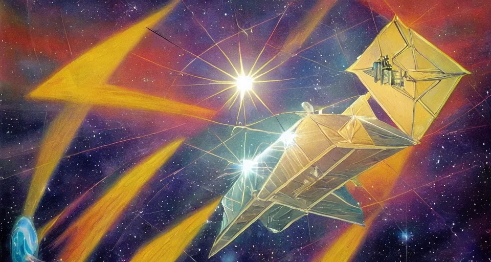 Image similar to solar sail in space, blocking the sun, seen from earth, art deco painting