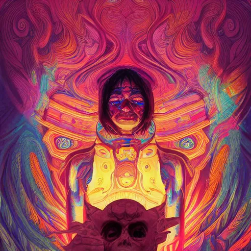 Image similar to An extremely psychedelic experience, colorful, surreal, dramatic lighting, cosmonaut, LSD, face, detailed, intricate, elegant, highly detailed, digital painting, artstation, concept art, smooth, sharp focus, illustration, art by Sam Spratt, Dan Mumford, Artem Demura and Alphonse Mucha