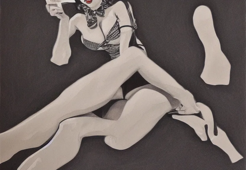 Prompt: painting of the figure of a pin up girl, high contrast, poster, 8 k, extremely detailed, drawn by arnold armitage