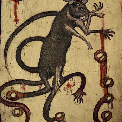 Image similar to rat king, medieval painting