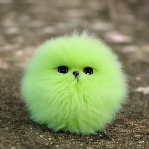 Image similar to lime colored cute puff ball with adorable face