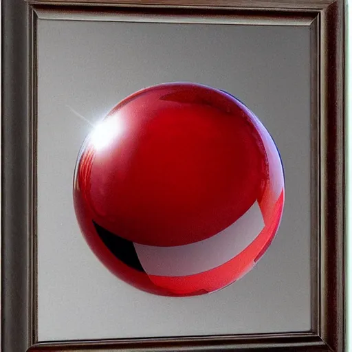 Prompt: chrome spheres on a red cube by william mason brown