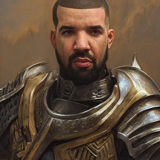 Image similar to drake as a realistic fantasy knight, closeup portrait art by donato giancola and greg rutkowski, digital art, trending on artstation, symmetry!!