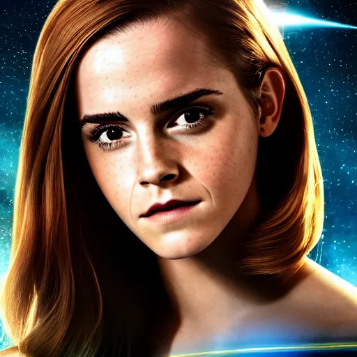 Image similar to Emma Watson in Star Trek, XF IQ4, f/1.4, ISO 200, 1/160s, 8K, Sense of Depth, color and contrast corrected, RAW, Dolby Vision, symmetrical balance, in-frame