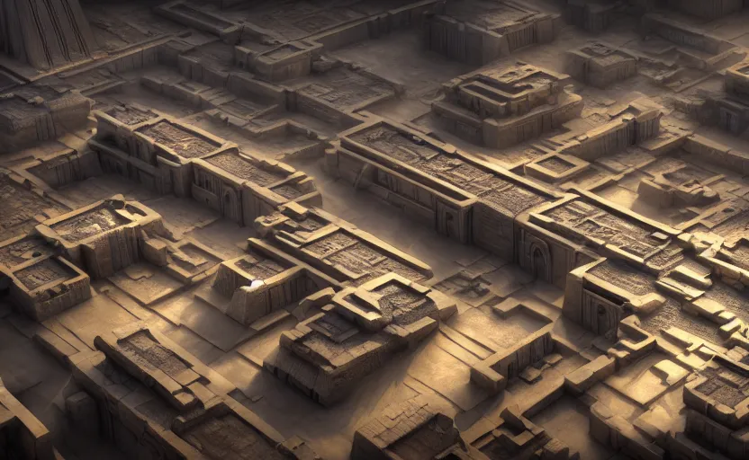 Prompt: inside an ancient egyptian inspired futuristic kingdom city with people walking around, highly detailed, 8 k, hdr, award - winning, octane render, artstation