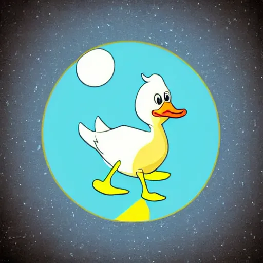 Image similar to a duck. moon background. blurred background. cartoon. digital art. high fidelity. high quality. digital art. cartoon.
