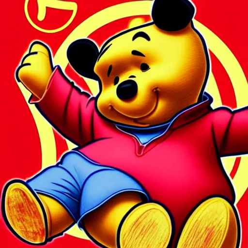 Image similar to xi jinping winnie the pooh in the style of cuban communist propaganda poster art in the year 1 9 8 7 ultra realistic, concept art, intricate details, highly detailed, photorealistic, octane render, 8 k, unreal engine. art by artgerm and magali villeneuve