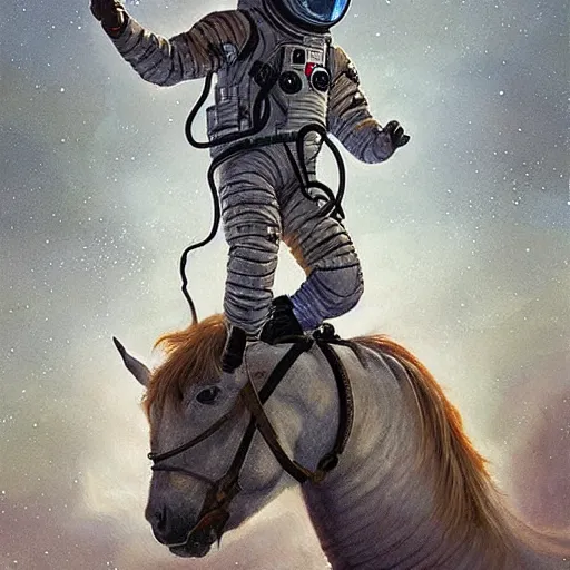 Prompt: astronaut walks on all fours. carrying a horse, that above on his shoulders up, industrial sci - fi, by mandy jurgens, ernst haeckel, james jean