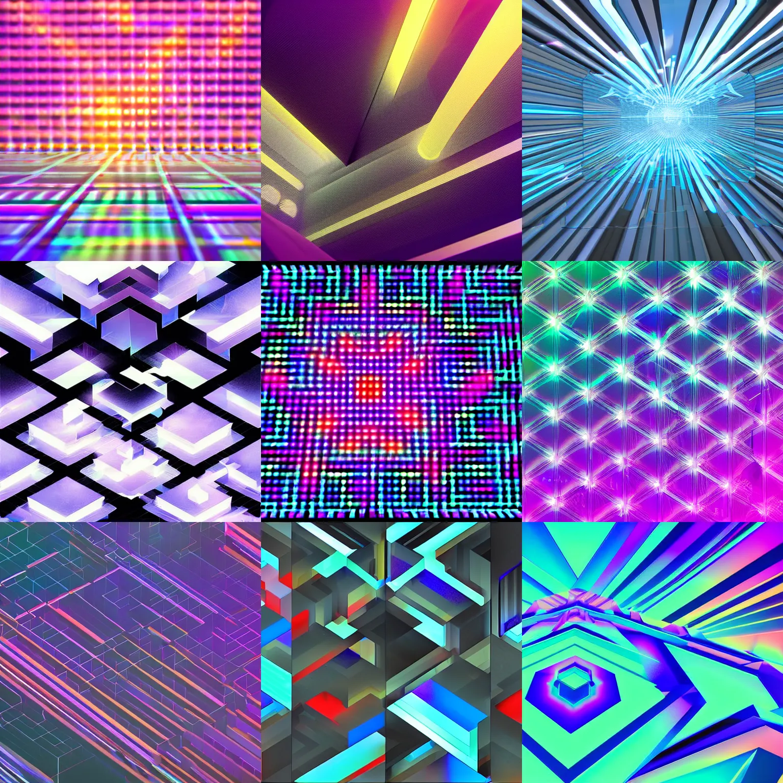 Prompt: digital art of computer graphics, volumetric lights, anti aliasing effects and glitches, geometric patterns, artstation,