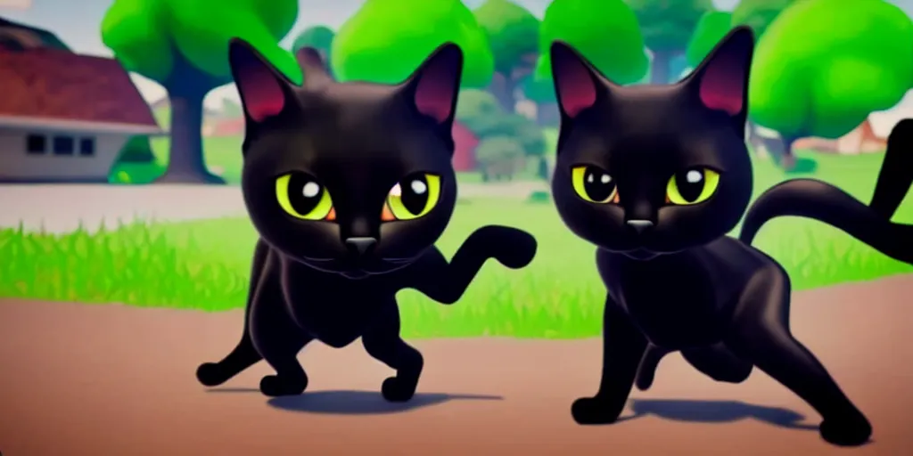 Image similar to a black cat in the style of fortnite