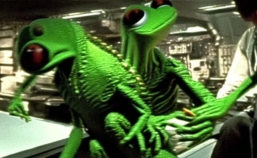 Image similar to the scene from aliens where kermit the frog vfx film