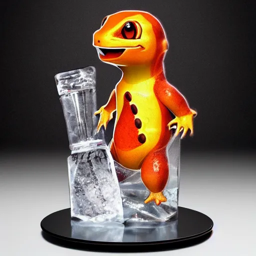 Image similar to a charmander clear ice sculpture, ultra realistic, concept art, intricate details, highly detailed, photorealistic, octane render, 8 k, 3 5 mm film