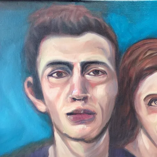 Prompt: portrait of young monsters couple, oil paint