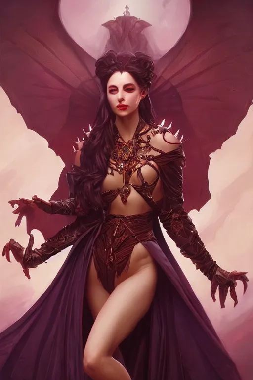 Image similar to beautiful vampire female queen, full body shot, ascending form the sky, hands reaching for her, d & d, fantasy, intricate, elegant, highly detailed, digital painting, artstation, concept art, matte, sharp focus, illustration, hearthstone, art by artgerm and greg rutkowski and alphonse mucha