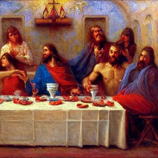 Prompt: The Last Supper painted by Gaston Bussiere