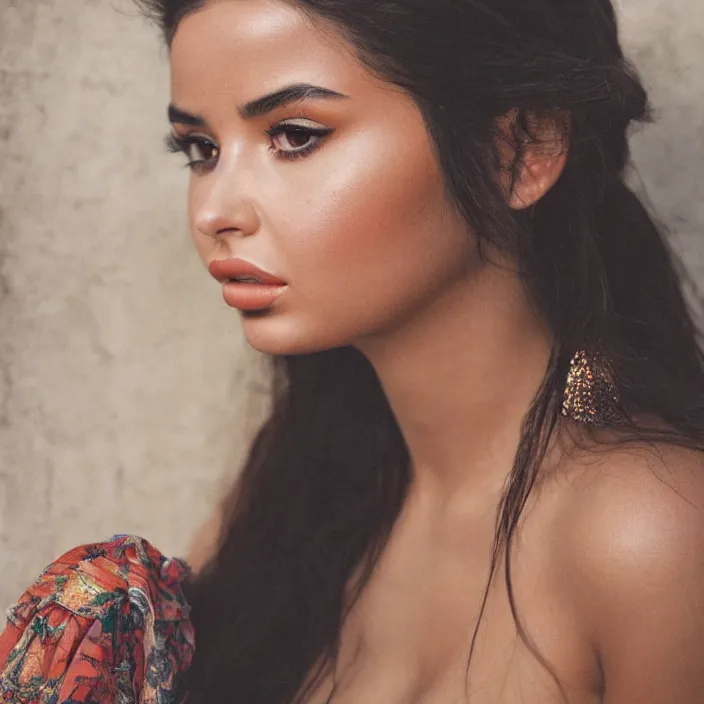 Prompt: portrait of Demi Rose as gadis desa, by Charlotte Grimm, natural light, detailed face, CANON Eos C300, ƒ1.8, 35mm, 8K, medium-format print