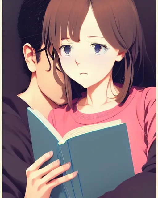 Prompt: cute girl reading book with her boyfriend, shy emotion. | very very anime!!!, fine - face, audrey plaza, realistic shaded perfect face, fine details. anime. very strong realistic shaded lighting poster by ilya kuvshinov katsuhiro otomo ghost, magali villeneuve, artgerm, jeremy lipkin and michael garmash and rob rey