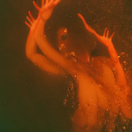 Image similar to woman covered in fire flames, underwater, 35mm film